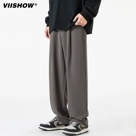 VIISHOW秋季潮牌垂感宽松休闲裤子男装卫裤纯色运动直筒长裤男士商品大图