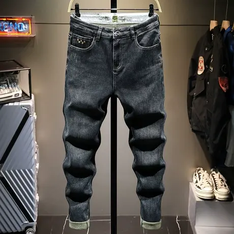 蓝黑色牛仔裤男潮牌新款秋冬季高端百搭裤子男韩版潮流直筒宽松款商品大图