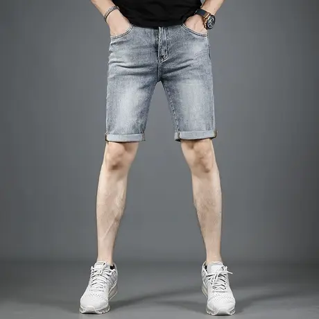 五分牛仔裤男2023新款夏季蓝色弹潮牌男士短裤潮流薄款休闲5分裤商品大图