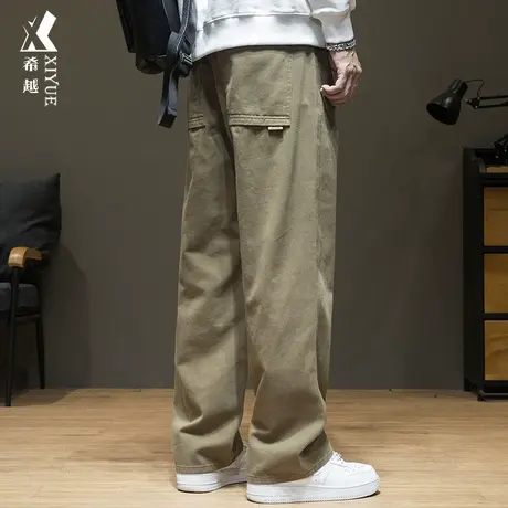 秋冬新款休闲牛仔裤男美式复古宽松大码直筒加绒长裤阔腿运动裤子商品大图