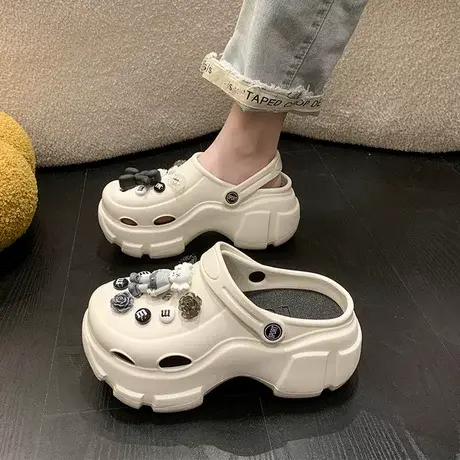 增高洞洞鞋女ins潮时尚夏季外穿卡通厚底防滑包头两穿可爱凉拖鞋商品大图