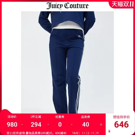 Juicy Couture橘滋休闲裤女秋冬新款美式运动直筒侧条纹针织长裤商品大图