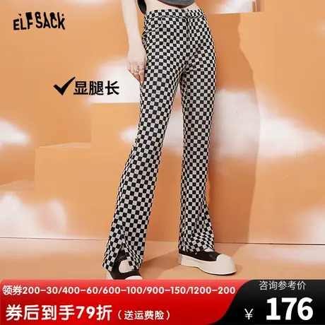 妖精的口袋棋盘格喇叭裤女2023春季新款格子裤垂感显瘦休闲裤子潮图片