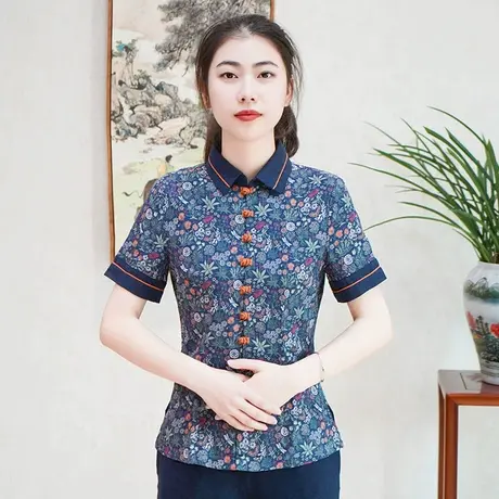 筠雅唐装女中国风禅意女装2022年夏季旗袍上衣短袖盘扣薄中式茶服商品大图