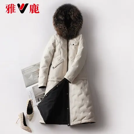 雅鹿大毛领羽绒服女中长款2021冬季新款双面穿宽松加厚连帽外套潮商品大图