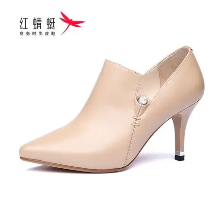 红蜻蜓女鞋秋冬新款高跟尖头性感细跟时尚简约舒适透气软皮工作鞋商品大图