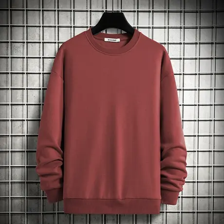 圆领卫衣男潮ins春秋款纯色无帽套头秋季上衣加绒宽松潮流长袖男商品大图