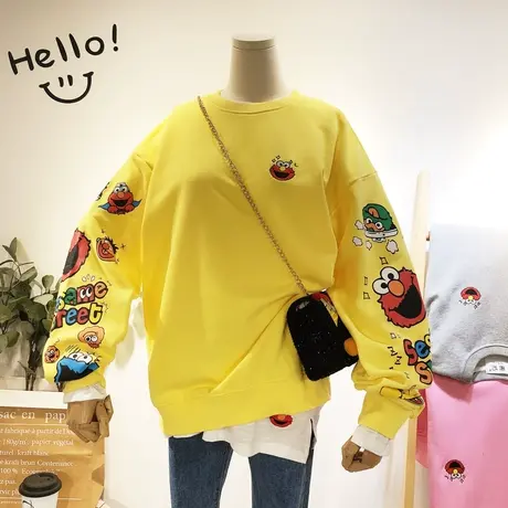 2020春款款韩国东大门ullzang卡通童趣搞怪嘻哈港风宽松BF卫衣潮图片