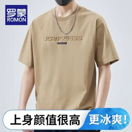 罗蒙夏季短袖t恤男士新品2023时尚印花圆领宽松青年半袖潮流上衣商品大图