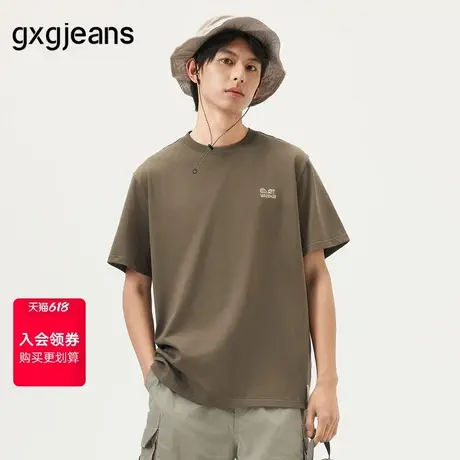 gxg.jeans男装  棕色字母绣花休闲宽松圆领短袖T恤男 25年夏新品图片
