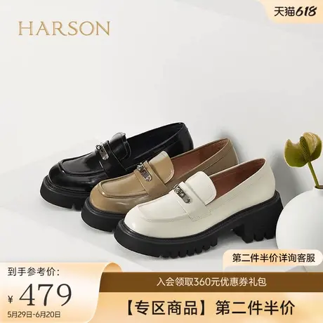 哈森秋季商场同款休闲粗跟方头一脚蹬懒人乐福鞋单鞋HL228801商品大图