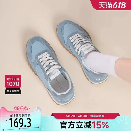 戈美其真皮德训鞋女2025春季新款网布透气复古平底休闲板鞋女款商品大图