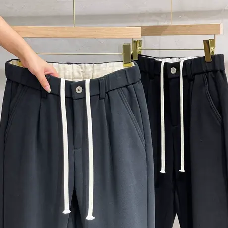 垂坠感九分裤男秋冬季加厚宽松直筒西裤韩版潮毛呢休闲裤男士裤子商品大图