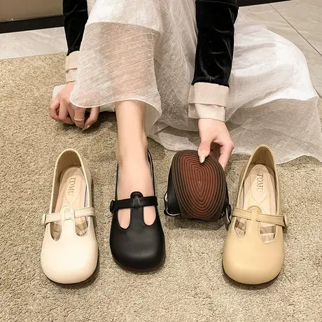 森系圆头晚晚风温柔软底单鞋女2023年春秋仙女复古孕妇豆豆鞋夏款图片