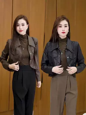 皮衣外套女短款2023秋季新款小个子高级感港风设计感美式皮夹克潮商品大图