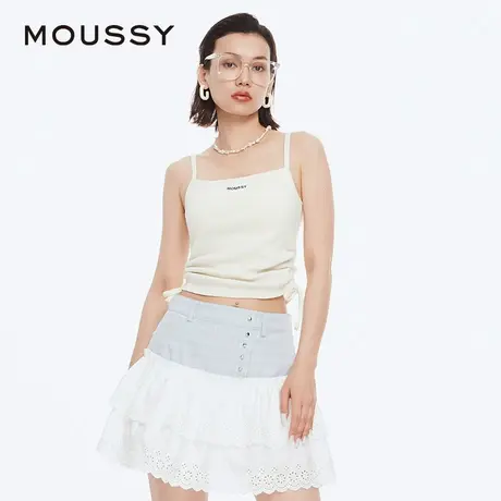 MOUSSY 夏季Y2K辣妹风logo抽绳系带吊带背心小上衣028HSZ90-1301图片