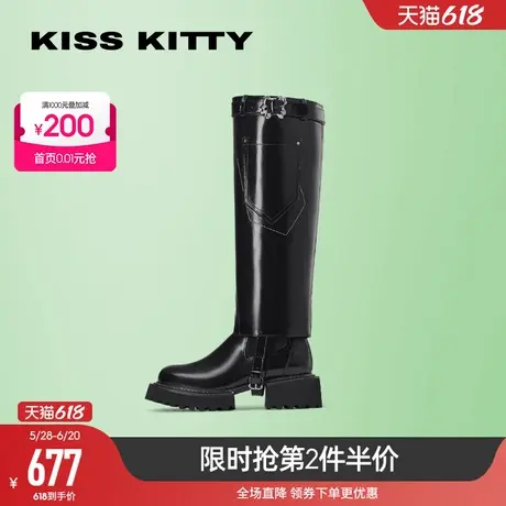 KISSKITTY加绒裤管靴马丁长靴一鞋两穿短筒切尔西靴厚底骑士靴图片