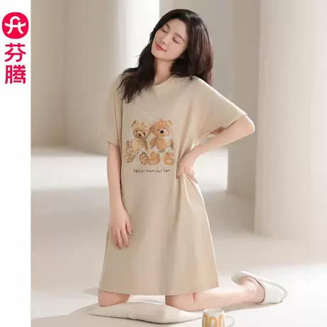 芬腾睡裙女夏季纯棉短款高中生学生2025新款短袖睡衣可爱连衣裙子商品大图