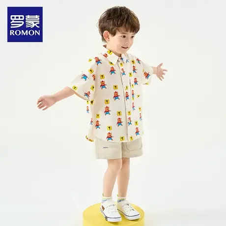 罗蒙儿童衬衫纯棉短袖可爱打底衫纯棉帅气男童休闲上衣男孩2025夏图片
