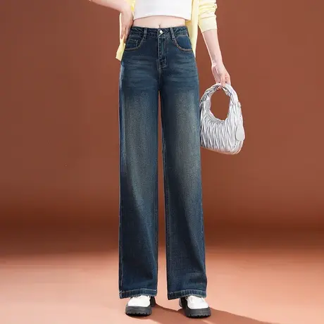拉夏贝尔复古高腰牛仔阔腿裤女2025夏季新款今年流行爆款直筒长裤商品大图