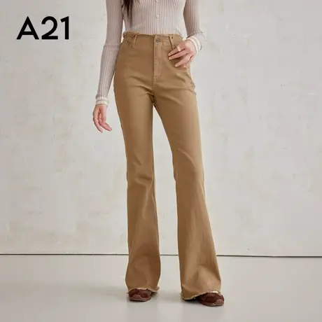 A21女装高腰长梭织裤修身百搭微喇叭裤子2025新款弹力休闲裤长裤商品大图