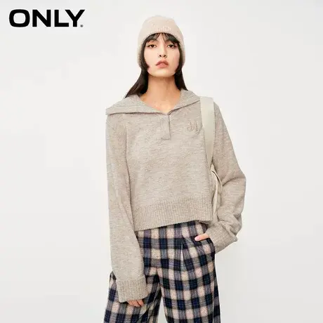 【ONLY奥莱】秋季时尚百搭宽松翻领开叉长袖针织衫女商品大图