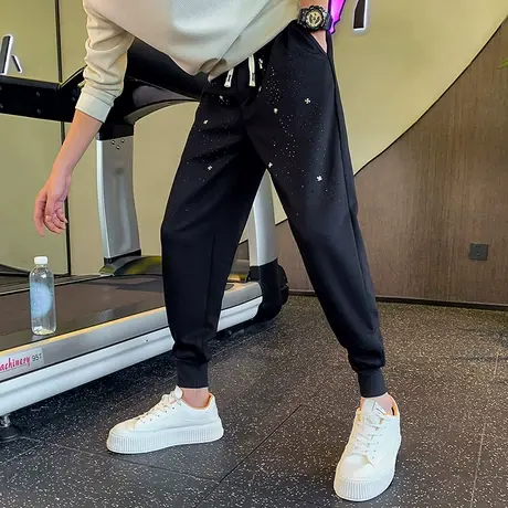 秋季卫裤男网红烫钻高级感束脚休闲运动裤ins百搭潮牌哈伦男裤商品大图