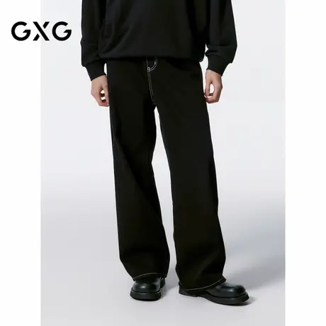 GXG男装 黑色明线设计宽松阔腿牛仔裤 24年秋G24X053028商品大图
