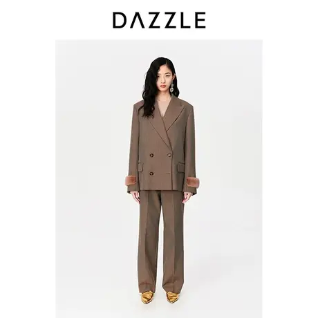 DAZZLE地素奥莱23春新款高级感格纹毛袖双排扣西装外套西服图片