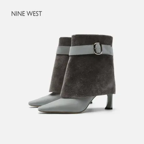 Nine West/玖熙绒面拼接裤管靴女2025秋季新款尖头高跟短靴时装靴商品大图