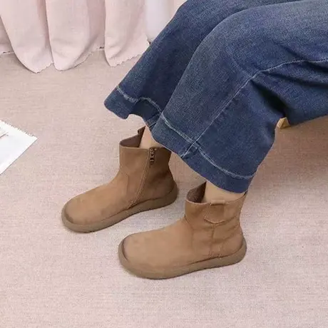 VME/舞魅头层牛皮秋冬款马丁靴保暖厚底粗跟短靴及裸靴套筒时装靴商品大图
