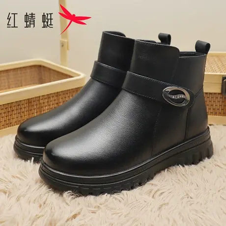红蜻蜓女鞋2025冬季中老年妈妈棉鞋加绒保暖女靴防滑厚底休闲短靴图片