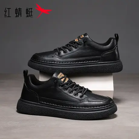 红蜻蜓男鞋冬季新款鞋子黑色休闲平底运动板鞋皮鞋男英伦真皮单鞋商品大图
