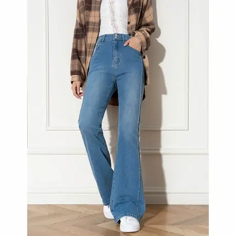 唐狮秋季新款牛仔长裤蓝色气质喇叭裤子ins风休闲今年流行爆款TU图片