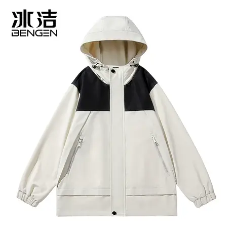 冰洁防风夹克男女情侣装2023秋冬季拼接撞色休闲户外连帽外套HEPG商品大图