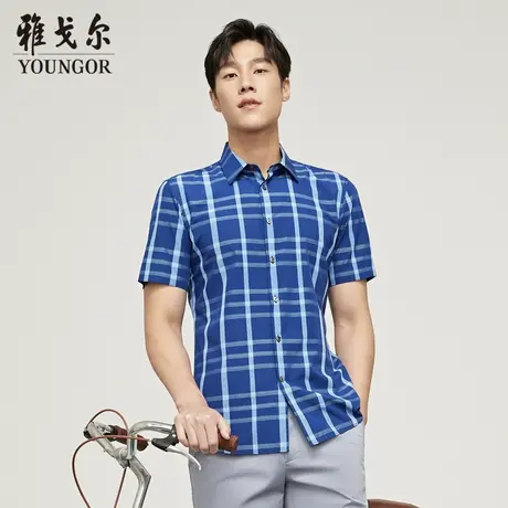 雅戈尔奥莱 男装大格纹免烫男商务休闲时尚柔软短袖衬衫图片