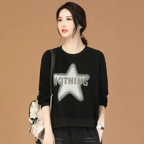 韩潮袭人美式复古印花加绒卫衣女2023冬季新款休闲显瘦宽松上衣商品大图