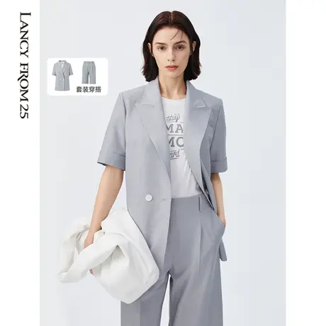 朗姿法式休闲麻感职业套装西服外套女2022夏奥莱新款职场气质西装商品大图