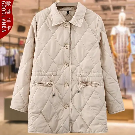 中年妈妈冬季棉服女200斤加肥加大码宽松洋气中长款翻领棉衣外套图片