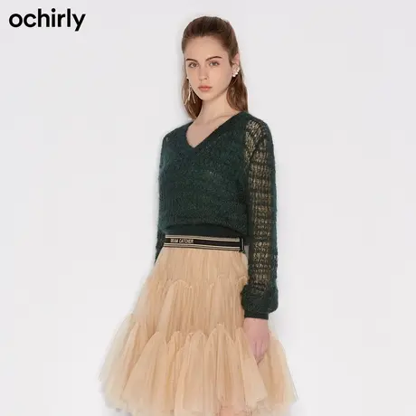 ochirly欧时力新款冬装宽松马海毛羊毛慵懒风针织毛衣1NY303177F图片