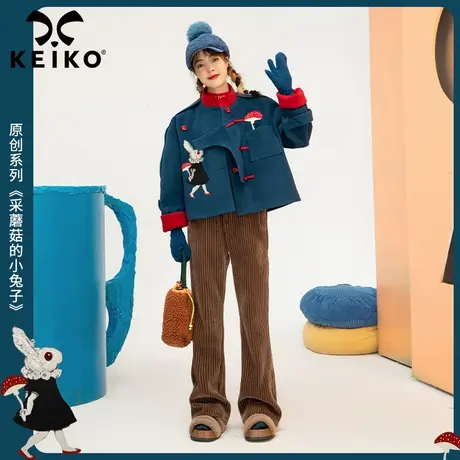 细腻贴布绣花短款毛呢外套女2022秋冬新款独特呢子上衣夹克小个子商品大图