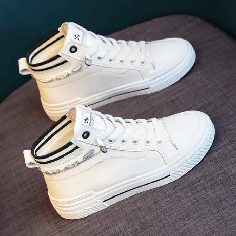 真皮小白鞋子2023秋季新款加绒高帮百搭休闲板鞋平底运动冬款女鞋商品大图