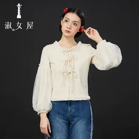 淑女屋官方旗舰店灯笼袖雪纱t恤商品大图