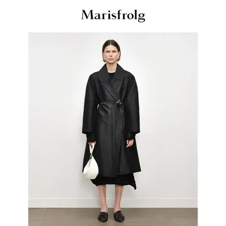 【筑感美学】Marisfrolg玛丝菲尔高级感黑色茧型收腰风衣外套图片