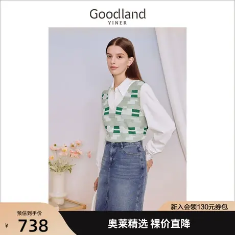 音儿美地女装2023秋季新款学院风假两件针织衫莱赛尔POLO领上衣商品大图