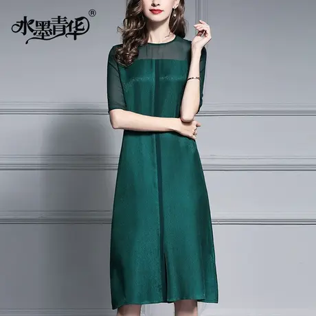 【1件7.9折】夏装新款时尚短袖女简约通勤大摆宽松连衣裙图片