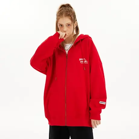 Nuthink美式高街开衫卫衣男潮oversize宽松大码加肥加大春季外套商品大图