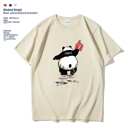 夏季潮牌卡通CHINA熊猫印花短袖t恤男学生纯棉宽松休闲体恤半袖潮商品大图