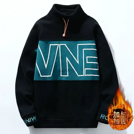 秋冬季2023新款半高领卫衣男加绒加厚初中高中学生青少年无帽外套商品大图