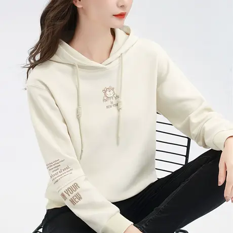 连帽卫衣女春秋2024年新款时尚刺绣上衣服显瘦小个子运动外套长袖图片